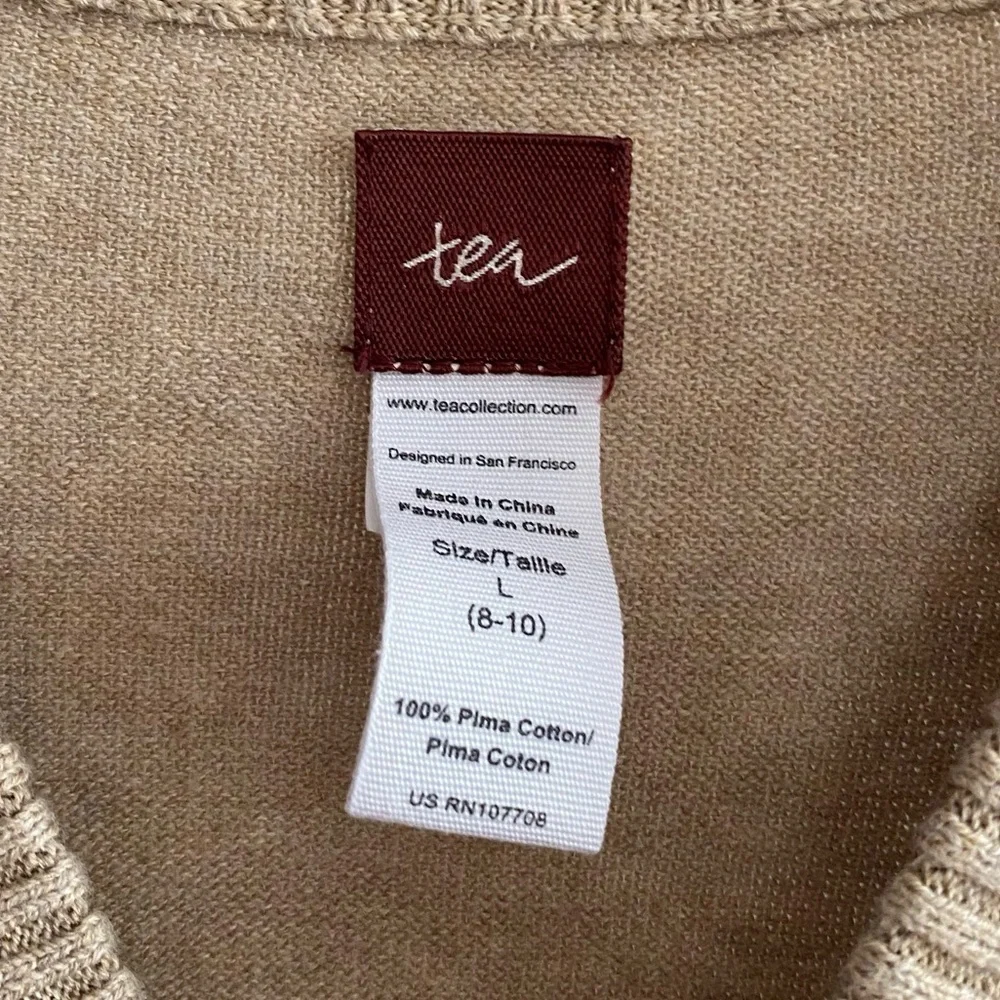 Tea Collection Tan Red Stripe Pima Cotton Cardigan Sweater